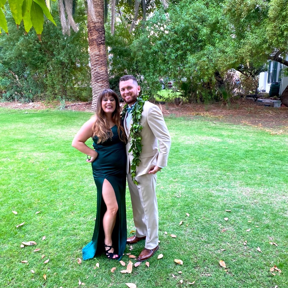 Windsor hunter green one shoulder gown